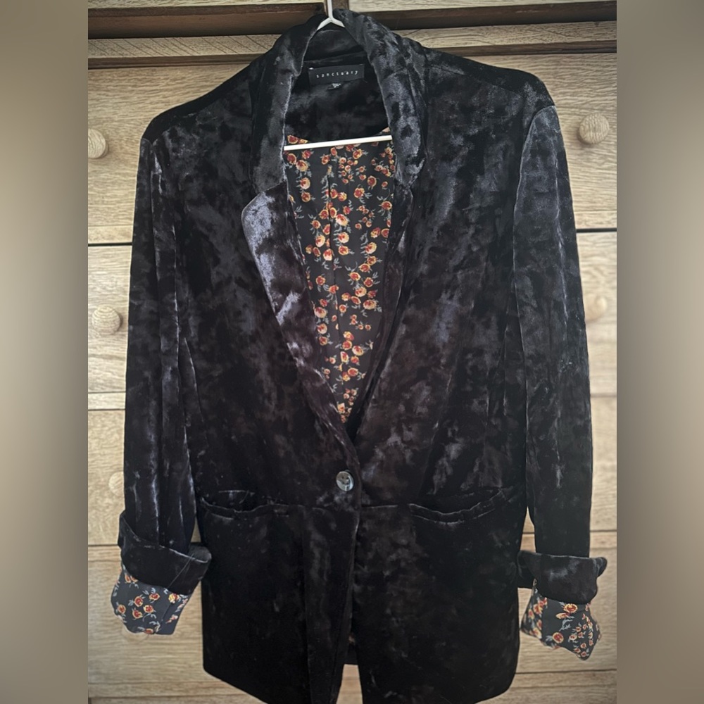 Sanctuary Jacket Womens Sz. Small Blazer Black Crushed Velvet 1 Button Lined